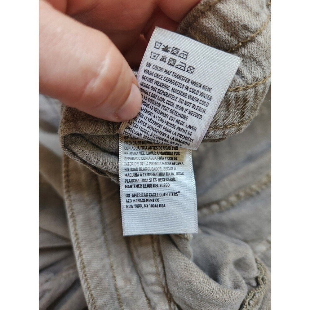 American Eagle Linen Blend Pants Gray Cargo Drawstring Straight High Rise Sz 16R - Picture 6 of 11